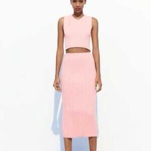 Zara Blush Ribbed Knit Skirt with Top SET size M